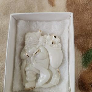 Elegant White and Gold Santa Brooch Lenox Millenium Edition